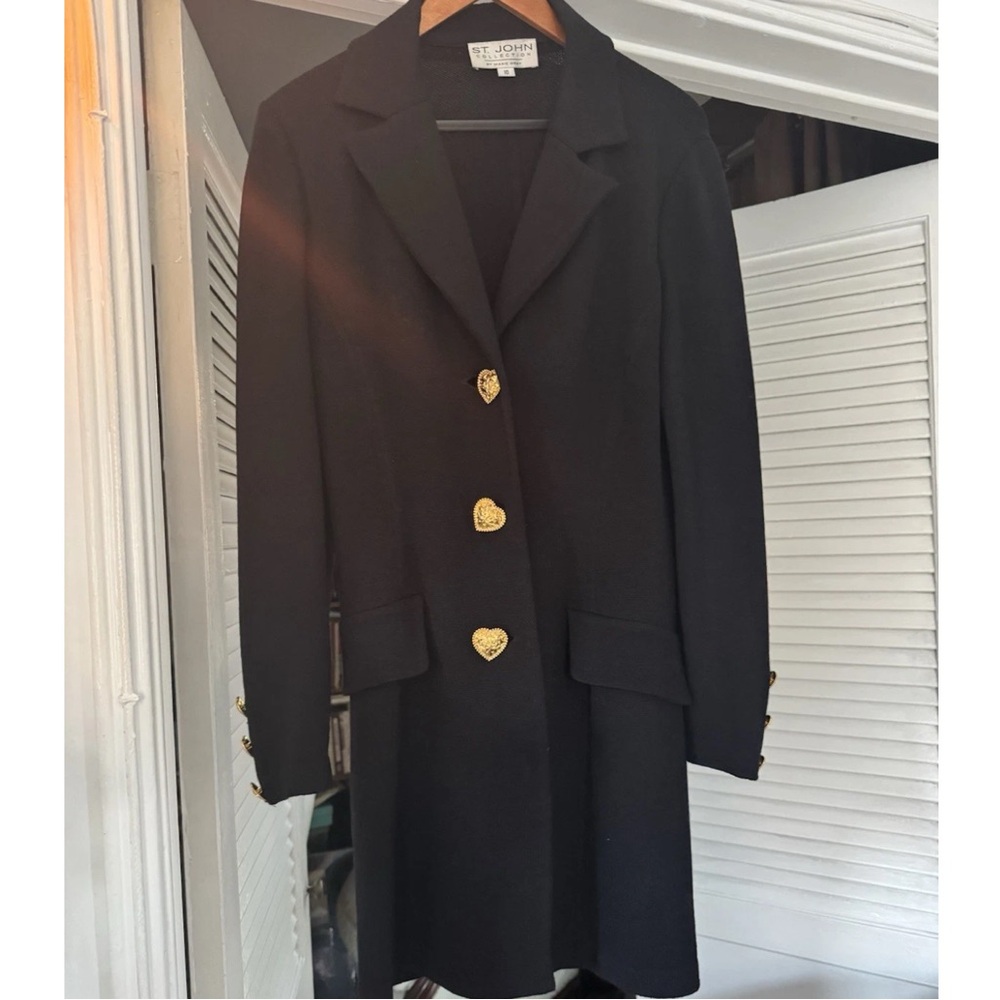 St. John Black Blazer with Gold Heart Buttons
